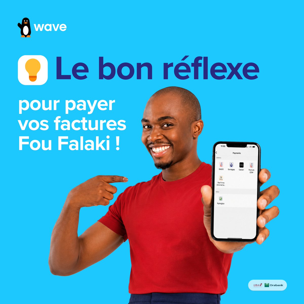 wavemm_mali's tweet photo. Avez-vous déjà payé une facture depuis l'application Wave ?
C'est simple, non ? En deux clics, c'est bouclé.
En plus ? C'est sans frais.
Wave, I ka wari yitayé !
*
#wavemali #ikawariyitayé https://t.co/dU2O6q5keG