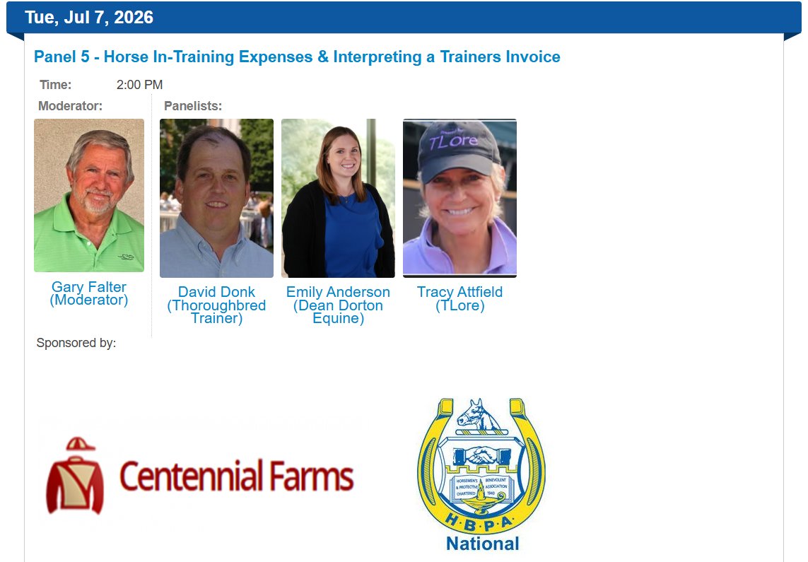 OwnerView's tweet photo. The fifth panel of the OwnerView 2026 Thoroughbred Owner Conference, Horse In-Training Expenses &amp; Interpreting a Trainers Invoice, will be held Tuesday, July 7, at 2 p.m. ET. The webinar is free, but you must register at https://t.co/r1HkEYj0Tu. We hope you join us! https://t.co/KA00WVPykF