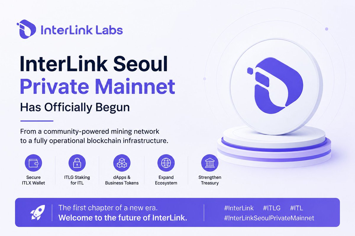 MaheshMagnus1's tweet photo. 🚀 InterLink Seoul Private Mainnet Has Officially Launched

Today marks a historic milestone in the evolution of the InterLink ecosystem.

The launch of the Seoul Private Mainnet represents far more than the initial distribution of ITLG and ITL to Human Nodes. It signifies InterLink's transformation from a community-powered mining network into a fully operational Layer-1 blockchain infrastructure designed for real-world adoption, sustainable growth, and long-term innovation.

As we begin this new chapter, our collective efforts will be focused on several strategic priorities that will shape the future of the ecosystem:

• Ensuring every Linker securely activates and manages their ITLX Wallet, with proper protection and backup of seed phrases and private keys.

• Supporting Human Nodes in participating in the DAO-approved ITLG Staking Program to receive ITL allocations and strengthen network participation.

• Preparing for the deployment of decentralized applications (dApps), Business Tokens, and a rapidly expanding ecosystem built on the InterLink blockchain.

• Encouraging token inclusivity by enabling early ITL holders to transfer a small amount of ITL to community members who have not yet received tokens, allowing broader participation while further decentralizing token ownership across the network.

• Expanding validator infrastructure, blockchain explorers, APIs, SDKs, and developer resources to accelerate innovation and large-scale ecosystem development.

• Enabling enterprises and organizations to launch Business Tokens and tokenize real-world assets on the InterLink blockchain.

• Strengthening the InterLink Treasury to support ecosystem growth, strategic initiatives, builders, and sustainable long-term development.

• Empowering developers, businesses, and the global community to create products and services with genuine utility, driving real adoption beyond speculative market activity.

• Advancing through the next phases of Mainnet as the validator network, global user community, and decentralized application ecosystem continue to scale worldwide.

The Seoul Private Mainnet is not the destination it is the foundation.

The true measure of InterLink's success will be defined by the ecosystem we build together, the innovation we inspire, and the real-world value we create.

This is the beginning of a new era—one driven by decentralization, collaboration, and meaningful technological progress.

Welcome to the Future. Welcome to InterLink.

#InterLink #ITLG #ITL #InterLinkSeoulPrivateMainnet