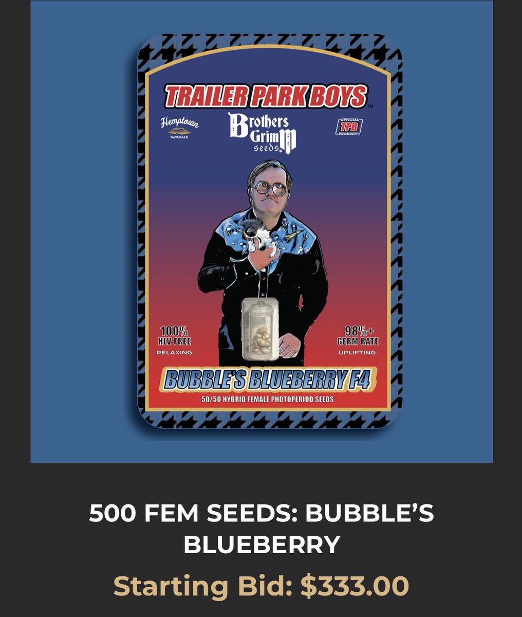 BrothersGrimmOG's tweet photo. NEW GRIMM BULK AUCTIONS of 500 seed lots are live! Score bulk Bubbles Blueberry and DT x C99 seeds this week. Each auction ends at a different time. Opening bid is $333 (.66 cents per seed). 

Long live the home grower! https://t.co/QuIzgfaAqw