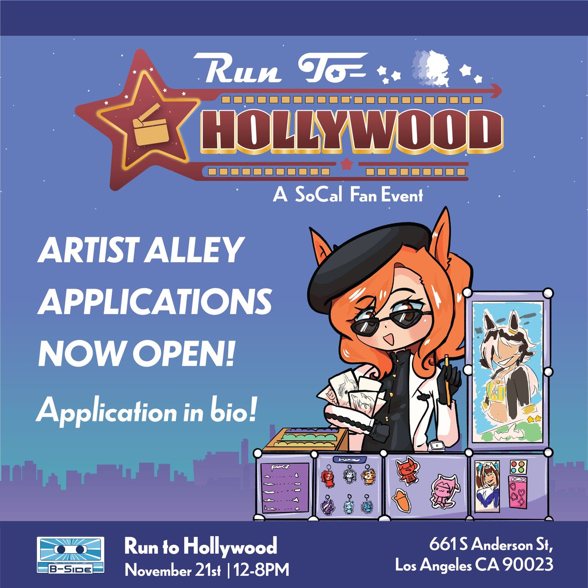 Events_BSide's tweet photo. Calling all Umamusume merch artists! Artist alley applications for our upcoming Umamusume fan event, Run to Hollywood, are now open!!! More information can be found on our application form!

🔗 in bio! https://t.co/6rjiOgt6g5