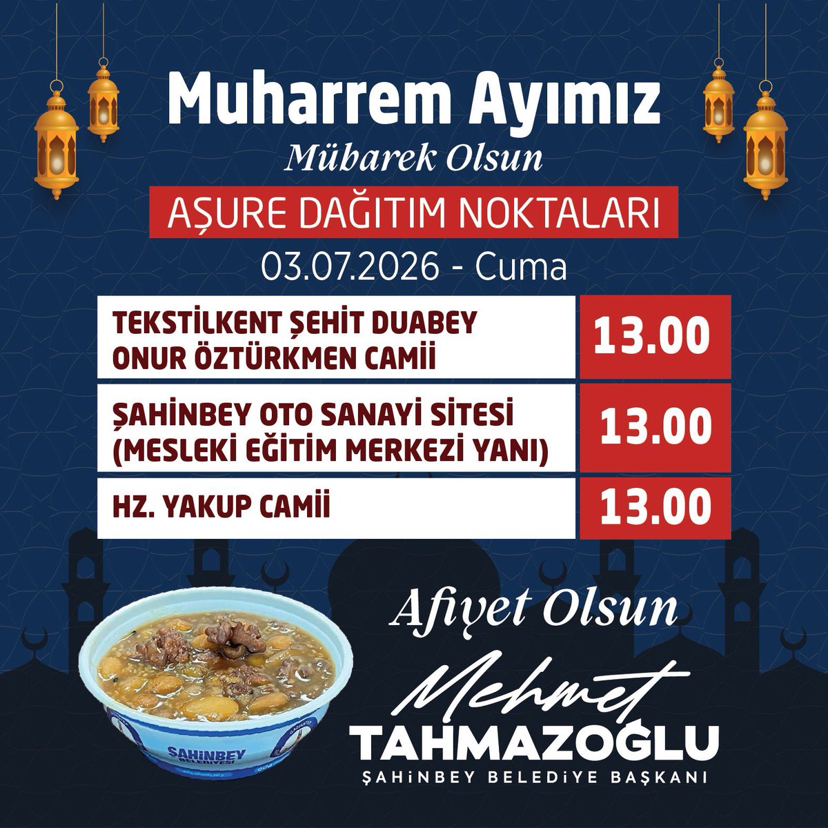 mtahmazoglu's tweet photo. İlçemizin farklı noktalarında geleneksel olarak düzenlediğimiz #Aşure ikramlarımıza devam ediyoruz.

Afiyet, şifa olsun.

Yarınki dağıtım noktalarımız:👇🏻

#Şahinbey #Gaziantep https://t.co/nmbIEELTTx