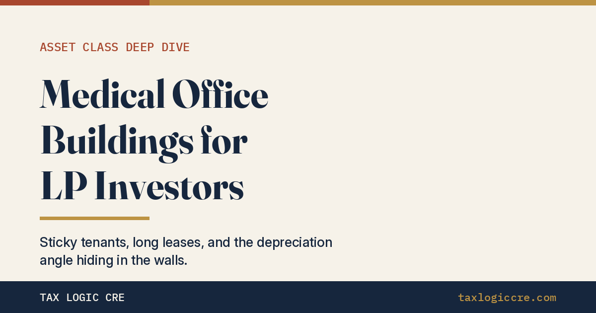 NickCoppola18's tweet photo. Multifamily gets called the "defensive" CRE play. Medical office might have a better claim.

People see doctors in every economy — and a tenant with $150/SF sunk into exam rooms doesn't leave.

Plus a depreciation angle hiding in the walls, literally:

https://t.co/kN9QKKL78M https://t.co/stisEEbxfV