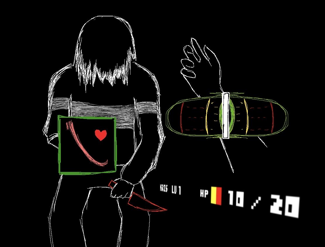 jmoriboy's tweet photo. “ bis vincit, qui se vincit in victoria ”
[ or ‘vs. kris’ ]

(tw for self harm)

#deltarune https://t.co/F1RlYADwt7