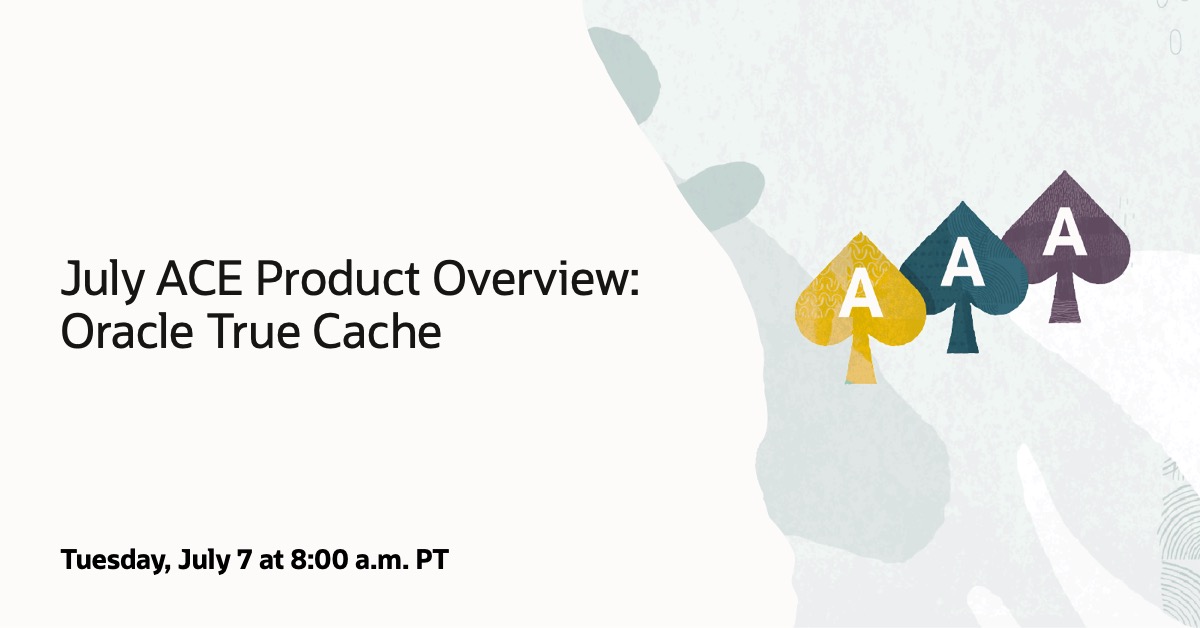 oracleace's tweet photo. 📢 Reminder for Oracle ACEs!

Join us for the Oracle ACE Product Overview: Oracle True Cache Updates on July 7 at 8:00 AM PT.

Hear from Nithin Thekkupadam Narayanan as he shares the latest updates and insights on Oracle True Cache. We look forward to seeing you there!

#OracleACE