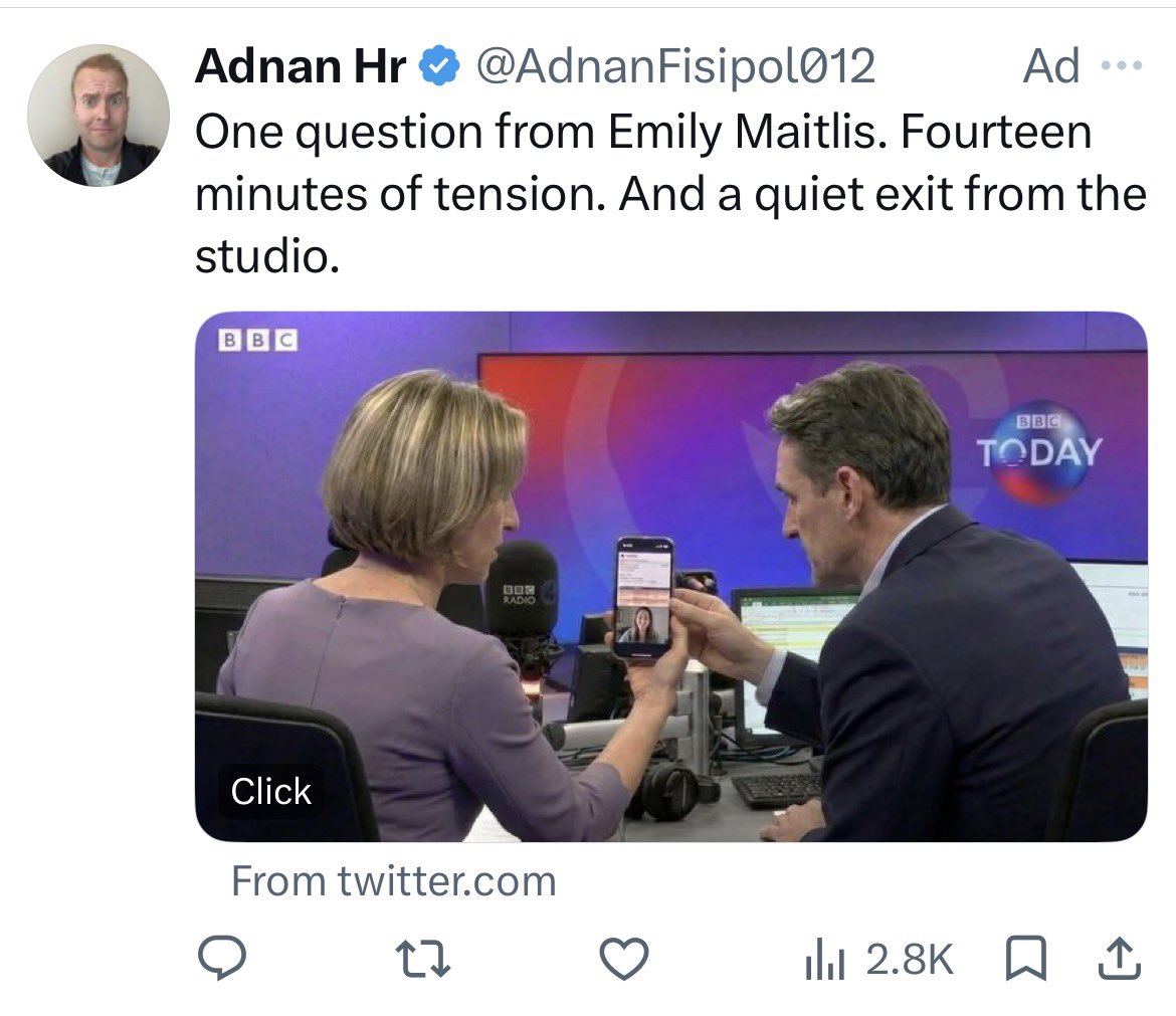 hwallop's tweet photo. Completely fascinated by how Emily Maitlis has become the new Nigel Farage/Andrew Bailey – AI rendered public figure caught in “shocking” moment. 
Mostly because this looks nothing like Emily Maitlis. https://t.co/nQyZFdXJ1X