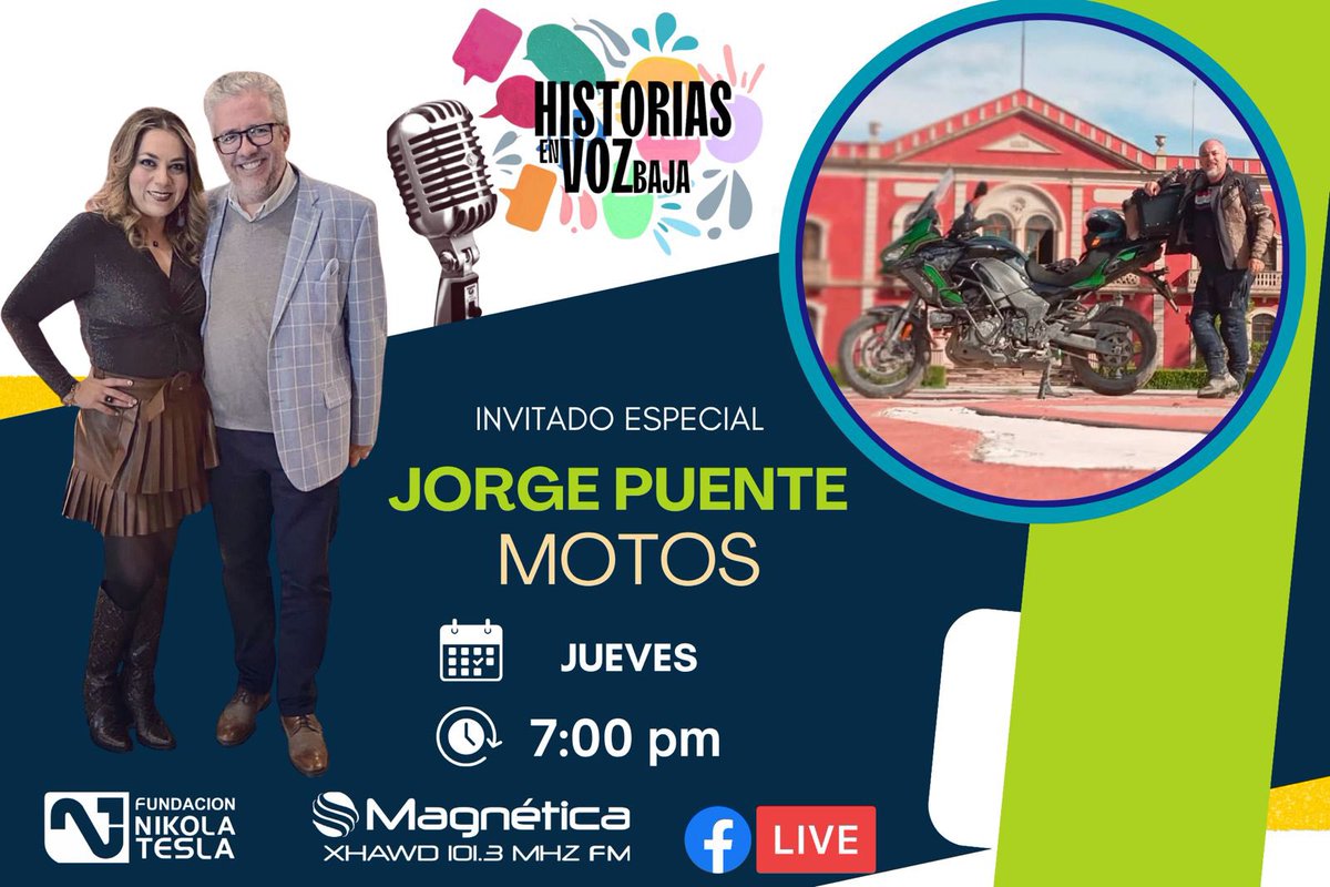 magneticafm's tweet photo. #Hoy en #historiasenvozbaja con Mine Echavarría Castro y Jorge Chessal estará Jorge Puente quien nos hablará del maravilloso mundo de las #motos 🏍️ https://t.co/18UgGzDJmq