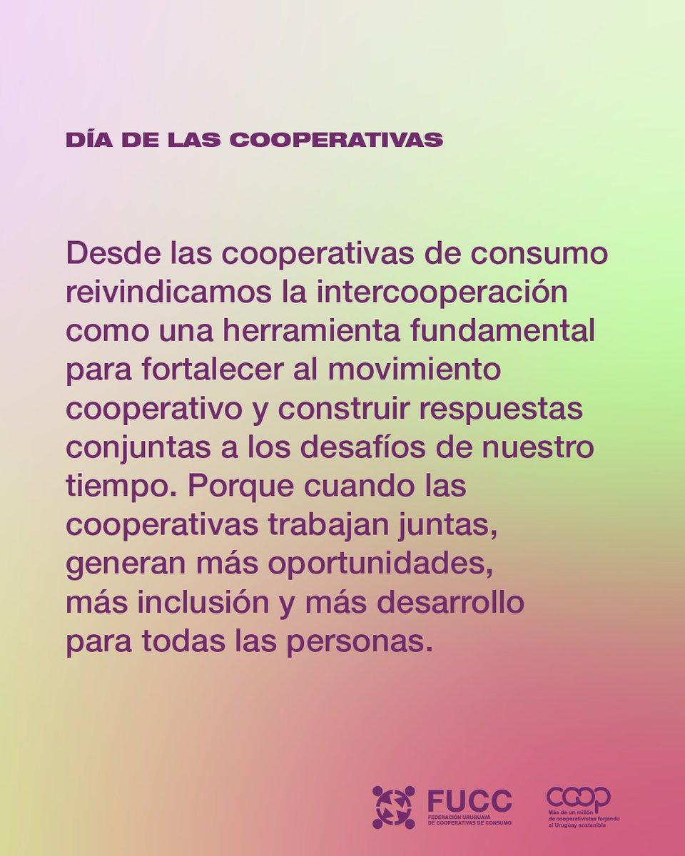 FUCCUruguay's tweet photo. Este sábado 4 de julio se celebra el #DíadelasCooperativas2026: celebramos una forma de construir economía que pone a las personas en el centro  https://t.co/O6Ej9xTYQU https://t.co/2V8F7EXJ5G