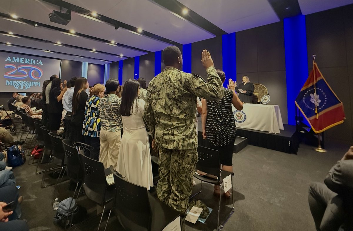 SenatorWicker's tweet photo. Congratulations to the 20 new citizens who swore the oath of allegiance today at the @MDAH_Official. They became a part of our nation right before we celebrate this 250th Independence Day. I wish them all the best. It is my privilege to greet each of them as “my fellow American.” Thanks to @MDAH_Official and @SpenceFlatgard for hosting.