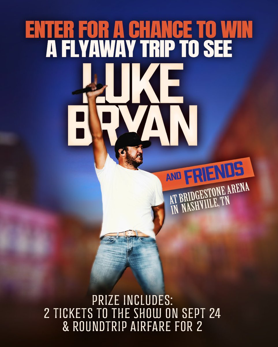 lukebryan's tweet photo. Want to be at my Nashville show on September 24th? Hit the link below to enter for a chance to win flights, two tickets to Luke Bryan &amp; Friends, and more. Hope to see y’all there!

https://t.co/liJC32TAVt https://t.co/HusrewehJC