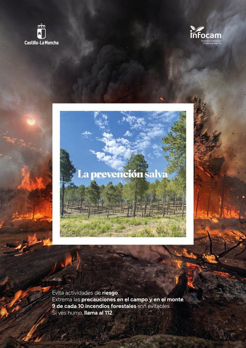Plan_INFOCAM's tweet photo. ACTUALIZACIÓN
▶️ #IFRobledillodeMohernando en #Guadalajara.
Con la llegada del ocaso comienzan a retirarse los 🚁 medios aéreos. Continúan las labores de extinción por tierra con los 🚚 medios terrestres.
ℹ️ En este enlace puedes continuar informado de los #IIFF de #CastillaLaMancha: https://t.co/Zrnu6CjNnN
🌳#LaPrevenciónSalva