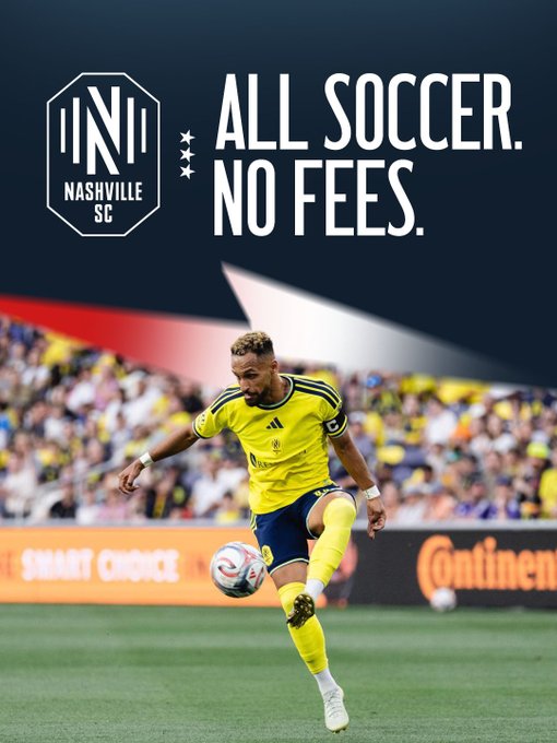 NashvilleSC's tweet photo. The U.S. keeps rolling, no fees keeps going 🛞⏩

Pay no fees on tickets to 2026 home matches for a limited time ⬇️

🎟️: https://t.co/MuQGaCiu1b https://t.co/qYTJakfHiQ