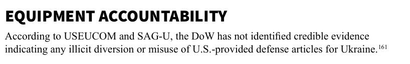 Jeff21461's tweet photo. 🇺🇦 The USA admitting Ukraine has not been dumping its aid on the international black market.

This snippet is from the special inspector general report to the United States Congress: Operation Atlantic resolve Including U.S. government activities related to Ukraine, January 1, 2026–March 31, 2026.