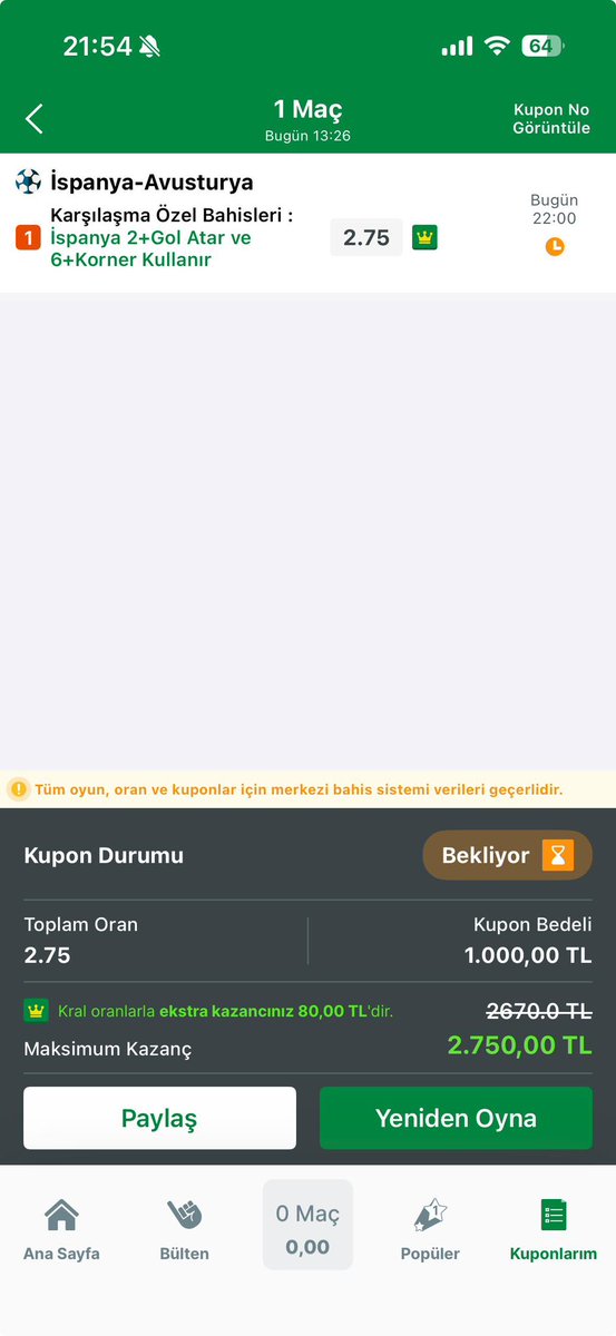 TRIWONBAHIS's tweet photo. DÜNYA KUPASI ÖZEL ✅

Son 32 turunda tercihim İspanya 2+ Gol Atar ve 6+Korner Kullanırdan yana olacak.
Bol Şans ✅ https://t.co/H1HcGD0ZIJ