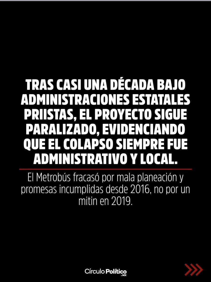 saltillotwit's tweet photo. @RicardoMeb #Saltillo #Torreon #Monclova

-Círculo Político Coahuila

El fraude del metrobús no es como lo señala Manolo por culpa del gobierno federal, sino, del propio gobierno estatal

El mayor “elefante blanco” de la laguna: El mito del metrobús, ¿quién lo canceló realmente?

Casi diez años después el proyecto sigue detenido, evidenciando que el colapso siempre tuvo que ver con la administración local, promesas incumplidas desde 2016.

-#Coahuila #Mexico @Claudiashein