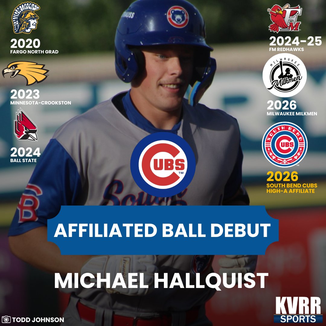 rybo_2's tweet photo. The story of Michael Hallquist (@MichaelHallqu11) continues!

The 2020 @FNHbaseball grad launched a 2-run home run in his first at-bat with the Chicago Cubs organization on Wednesday.

Hallquist was signed by the Chicago Cubs High-A affiliate (@SBCubs) earlier this week after hitting 11 home runs this season in the American Association with the @MKEMilkmen. 

Hallquist also spent time with the @FMRedHawks in 2024 and 2025.

(prior to @UMCBaseball, Hallquist played at Bismarck State College - @MysticsBaseball) 

@AA_Baseball @Post2Dugout @fargo_post2  @chriscoste27 @BallStateBB