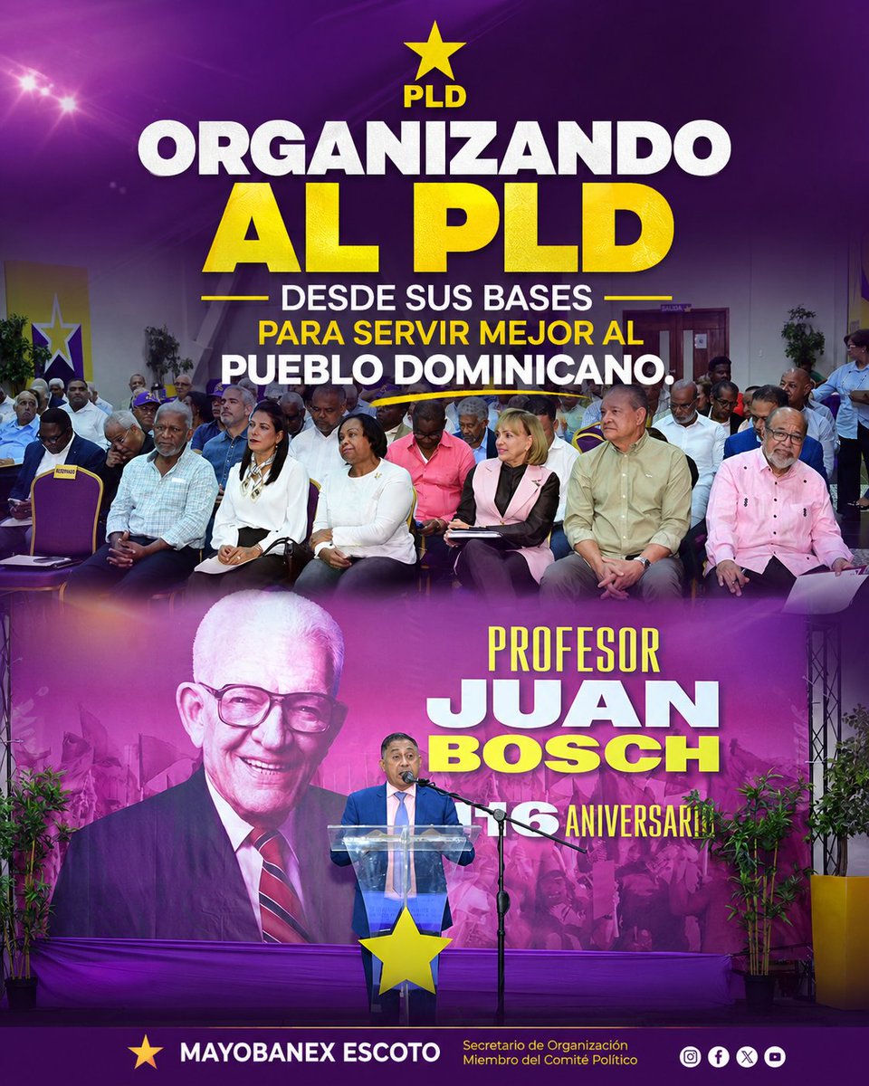 mayoescoto's tweet photo. Como secretario de Organización y miembro del Comité Político del PLD, participé en la Asamblea General de Orientación y Despliegue de Campo, un espacio de trabajo que nos permitió seguir fortaleciendo la estructura partidaria y afinar las tareas que nos acercan cada día más a la gente.

Presenté la auditoría de la plataforma LOE y la planificación de una jornada de esfuerzo concentrado para la captación y registro de nuevos simpatizantes, acciones fundamentales para continuar consolidando un partido más organizado, moderno y preparado para servir al pueblo dominicano.

Durante la asamblea, también recibimos las orientaciones de nuestra compañera Cristina Lizardo sobre los avances de la CONAP; de Danilo Díaz sobre el proceso de cedulación; y de Rubén Bichara acerca de los avances de la plataforma LOE, fortaleciendo la coordinación de los trabajos que desarrollamos en todo el territorio.

Seguimos trabajando con la misma convicción y lealtad de siempre, organizando al PLD desde sus bases para servir mejor al pueblo dominicano.

#MayoBanexEscoto #PLD #PLD2028 #ConElPLDSeVivíaMejor