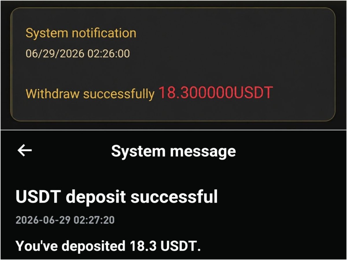 AchilluxX's tweet photo. 💰 Received 18.3 USDT Withdrawal Within Just 1 Minute 🚀
✅ Min deposit: 7 USDT
🪙 Earn 1.4 USDT daily 
https://t.co/YofqutCQkf
———————————————
💰 تم استلام سحب بقيمة 18.3 USDT خلال دقيقة واحدة فقط
✅ الحد الأدنى للإيداع: 7 USDT
🪙 أرباح تبدأ من 1.4 USDT يوميًا https://t.co/u6bouZf59O
