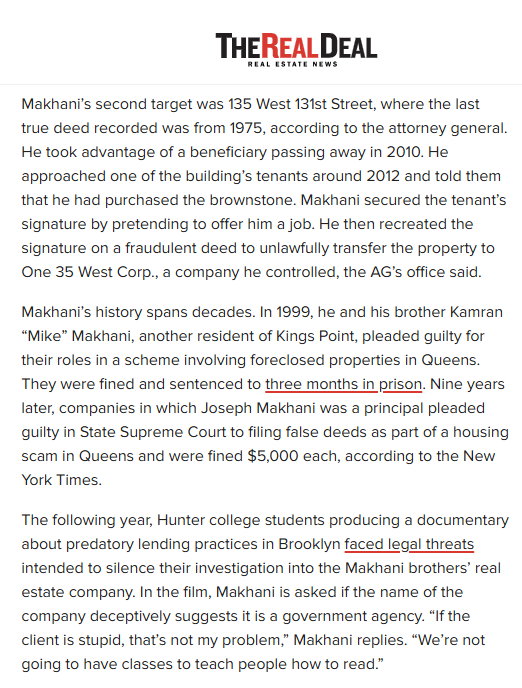 Fly_Sistah's tweet photo. Joseph Makhani found guilty of stealing two Harlem brownstones worth $4.7 million. He used fake deeds, forged documents &amp; shell companies to take control of the properties. An elderly homeowner was forced into a homeless shelter, despite being the owner of a $3 million home. https://t.co/6QwMnJdz2G