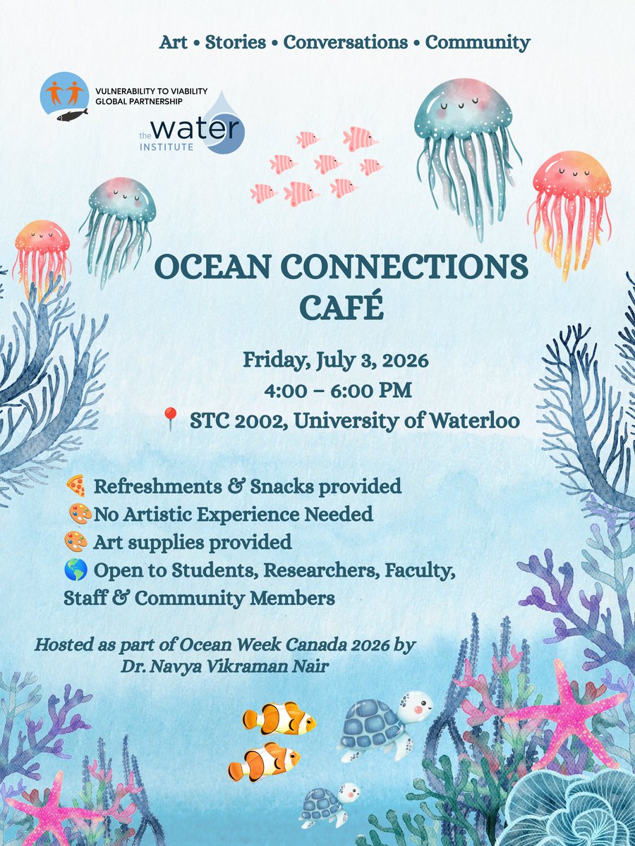 V2VPartnership's tweet photo. 🌊 Ocean Connections Café 🌊
Join us for a creative and welcoming Ocean Week Canada gathering.

📅 Friday, July 3, 2026
🕓 4:00–6:00 PM
📍 STC 2002, University of Waterloo

We hope to see you there! https://t.co/Os0fbLimPj