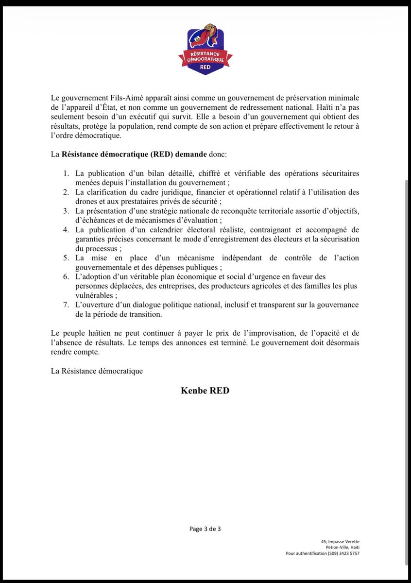 RenaldLuberice's tweet photo. Communiqué @RED_Haiti https://t.co/7HUt9Zfnct