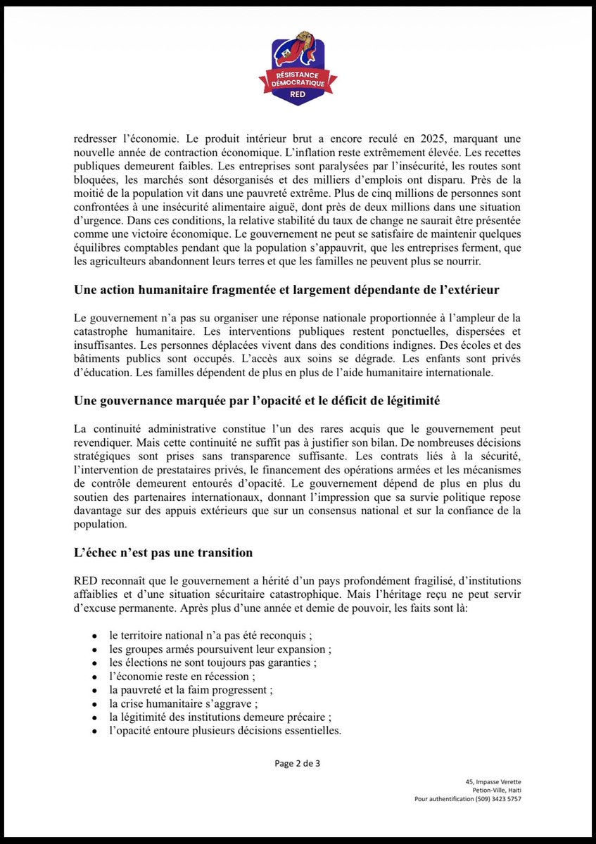RenaldLuberice's tweet photo. Communiqué @RED_Haiti https://t.co/7HUt9Zfnct