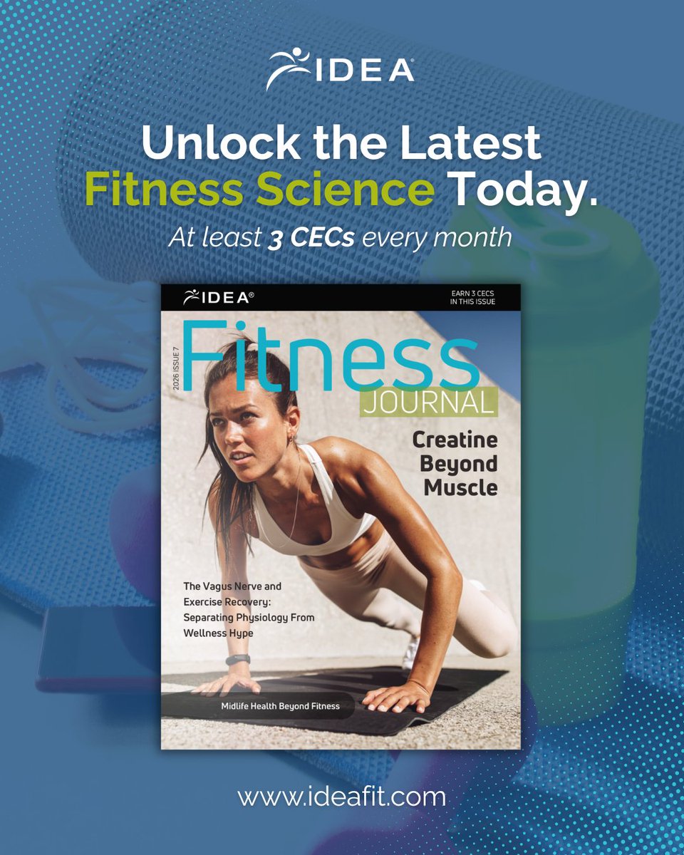 ideafit's tweet photo. The July issue of IDEA Fitness Journal is here!
Sharpen your expertise with science-backed insights on creatine and the truth about the vagus nerve. Plus, earn 3 CECs while you read.
Don't miss it: https://t.co/mOzx1IC9hM
#IDEAfit #FitnessJournal #Education #FitnessEducation https://t.co/gH57r7h9IC