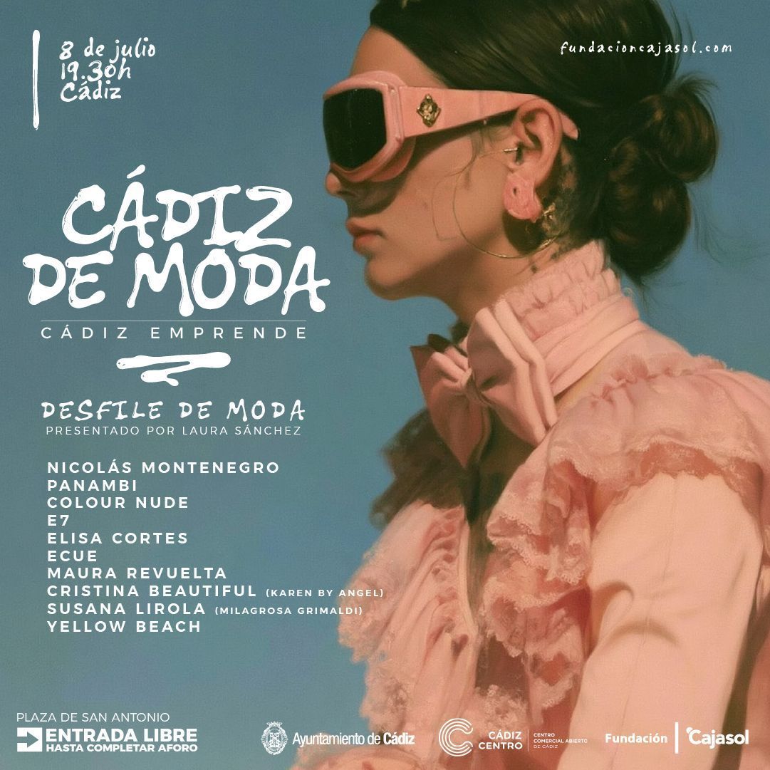 Cajasol's tweet photo. La moda que se cose en los talleres gaditanos gana el 8 de julio la Plaza de San Antonio. Dentro del programa 'Cádiz Emprende', diez firmas locales despliegan sus colecciones sobre una pasarela al aire libre que conducirá Laura Sánchez, con el apoyo de @Cadiz_es y @CCACadiz.

📅 Miércoles 8 de julio, 19.30 h. Plaza de San Antonio, Cádiz
🔖 Entrada libre hasta completar aforo