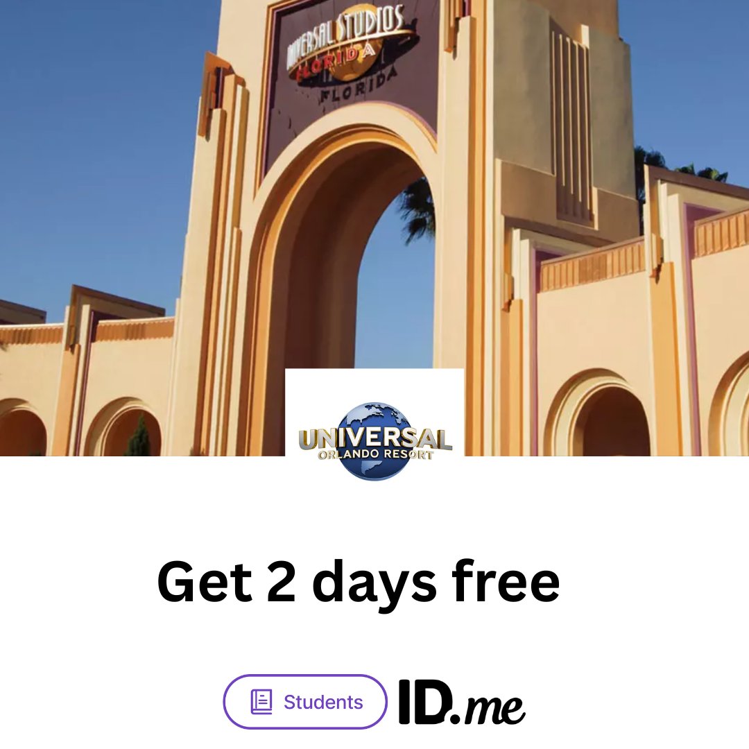 IDme's tweet photo. Teachers: buy 3 days at Universal Orlando, get 2 FREE. 🎢 Plan your summer trip at https://t.co/m5vCqTbm6E.

This deal's also available to: Students, First Responders, Military Members, Government Employees and Medical Providers https://t.co/dXbaggDb5X