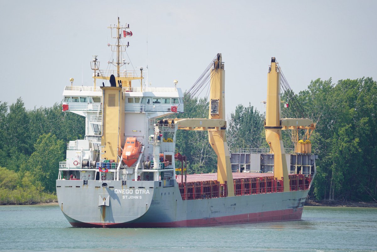 CoastGuardCAN's tweet photo. #CCGLive: On June 30, cargo ship ONEGO OTRA ran aground on the St. Lawrence River, near Île Saint-Ours. No injuries or pollution reported, and the situation is stable. 

We are monitoring the situation to ensure that operations are carried out safely. https://t.co/Ifd85GR8ue
