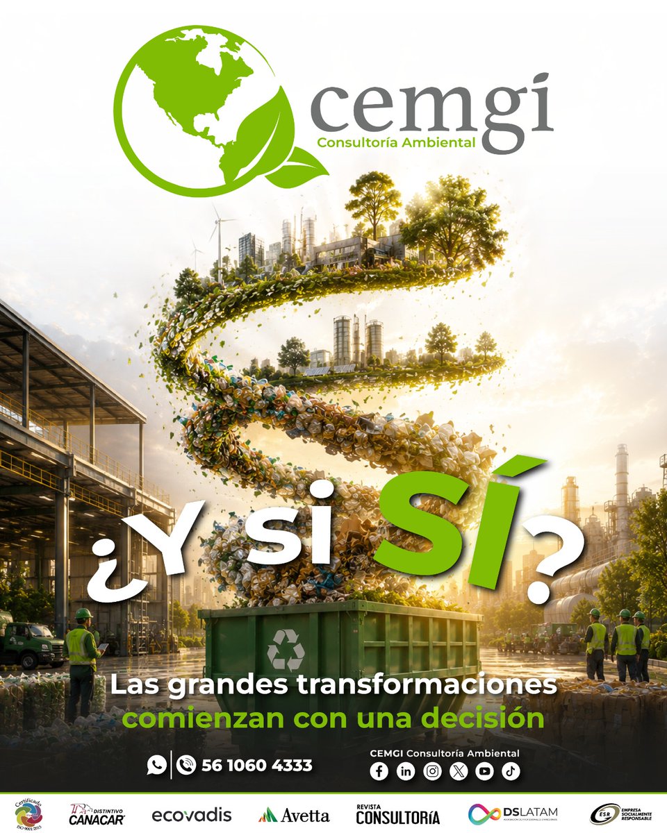 CEMGI_'s tweet photo. ♻️ ¿Y si sí?

¿Y si sí el cambio comienza con una sola decisión?

Hoy puede ser el día para transformar residuos en oportunidades y acciones en impacto ambiental positivo. 🌎

♻️ CEMGI, impulsa valor ambiental desde la gestión de residuos en tu empresa.

#YSiSí #CEMGI https://t.co/NvcwV8bVEB