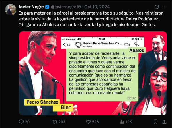 ObservadBinario's tweet photo. Y dime, @javiernegre10: ¿Ya borraste este tuit/post sobre la "lugarteniente de la narcodictadura" Delcy Rodríguez, esa que hoy te paga millones de dólares, para que la exhibas en USA como la última joya de la "derecha trimardita? ¿O no sabes la que escribes? Tengo tu historia acá https://t.co/Di23dajvLz