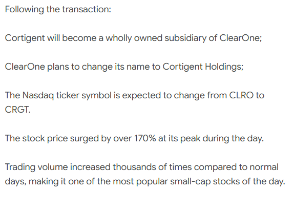 Wilson_WZW's tweet photo. $CLRO
ClearOne announced that it has signed a definitive merger agreement with Cortigent (a wholly owned subsidiary of Vivani Medical). https://t.co/7BWtTl6EvW