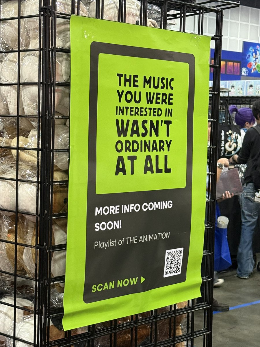 mitsvayas's tweet photo. THIS SIGN AT THE KINOKUNIYA ANIME EXPO BOOTH???? THEY GOT THE RIGHTS TO THE MUSIC OMG OMG AND IM THR FIRST SAVE 😭😭😭 https://t.co/kZBjVgqufm