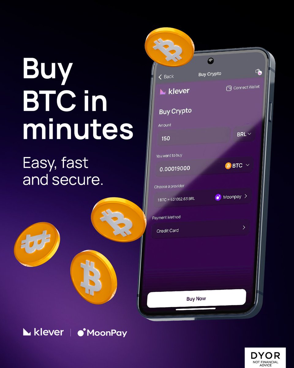 klever_io's tweet photo. Buy BTC in minutes. ⚡

With @moonpay, you can purchase Bitcoin directly in Klever Wallet using your preferred payment method.

Simple. Fast. Secure.

DYOR. https://t.co/0QWy3WEhVm