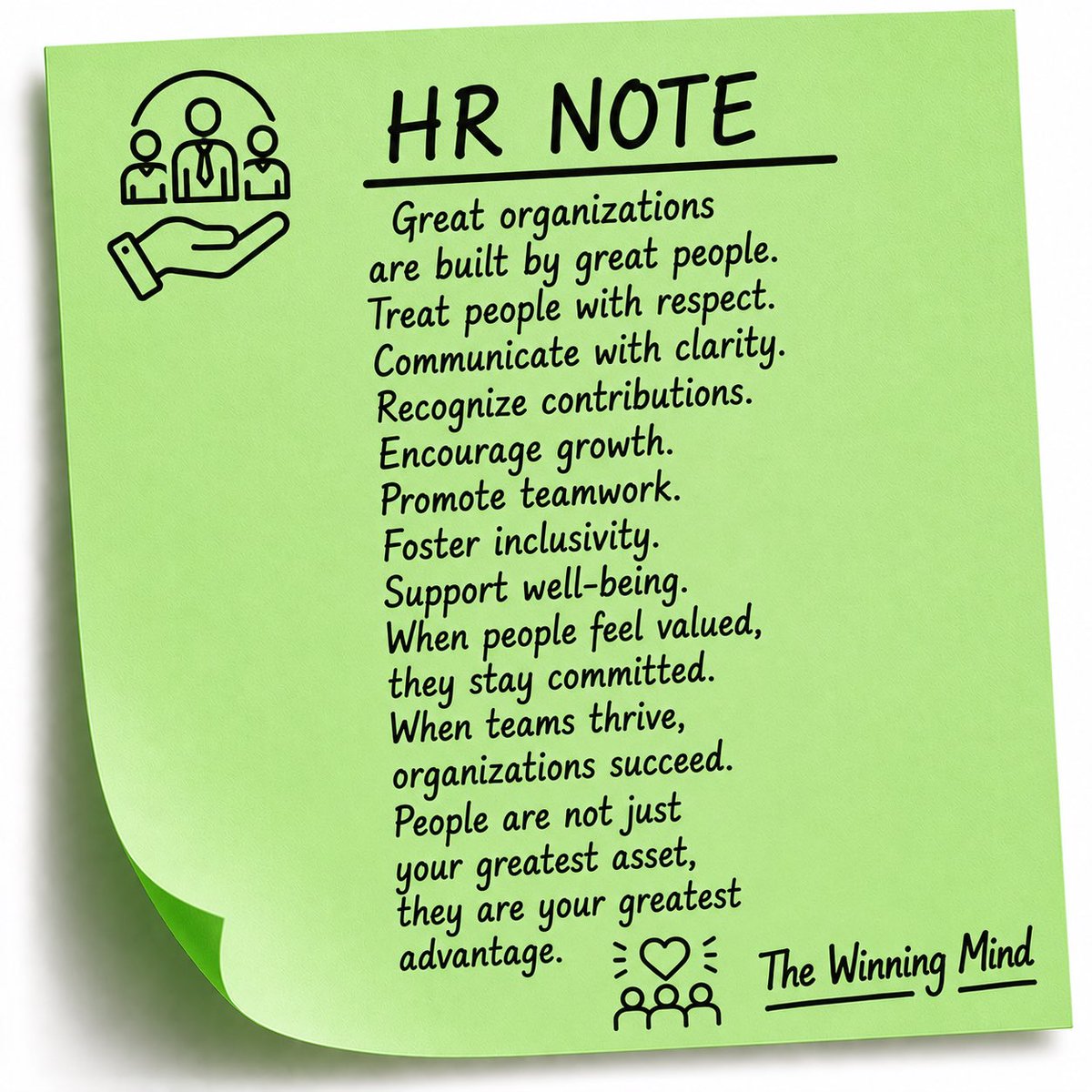 WinningMindN's tweet photo. People are not just your greatest asset.
They are your greatest advantage.
When people feel valued, they stay committed.
💚🧠 #TheWinningMind #HRNote #Leadership https://t.co/wGDIaYfKGT