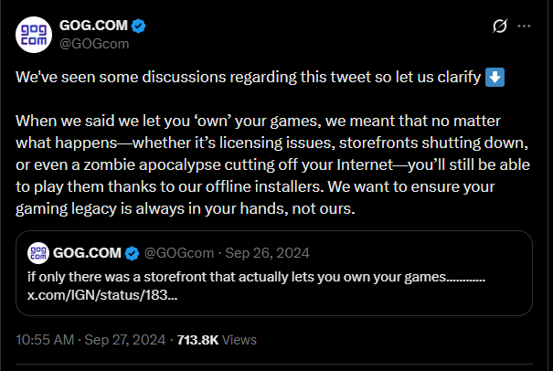 TenableAcumen's tweet photo. @flakogarcia09 @I_amZackk @ShankMods GoG games installed and played forever even if they are removed from a store. I've put GoG games on a flash drive and mailed them to friends deployed overseas where they didn't have internet access. Cant do that with digital PS/Xbox games. https://t.co/N38jOlRM6d