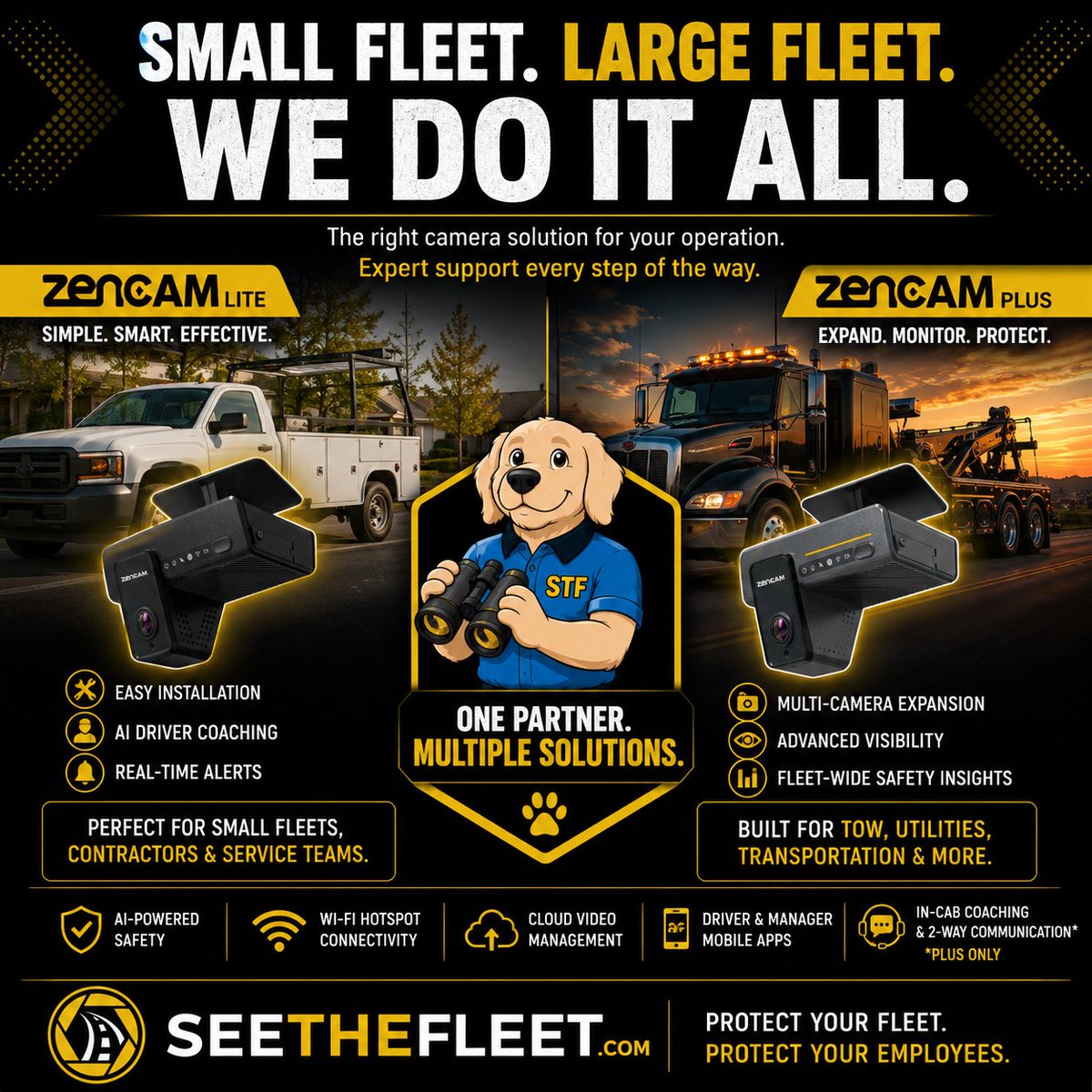 seethefleet's tweet photo. Small or large fleet, we do it all.

From AI-powered dashcams and driver coaching to expandable camera systems with advanced visibility, we help you find the right solution for your operation.

The right technology. The right fit. The right support.

#SeeTheFleet #FleetSafety https://t.co/7GPTPYsjKx
