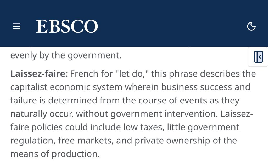 TenNinety9's tweet photo. @eyzmin @ReedAtlanticist @altvaulter @Leogonebrazy420 You’re conflating free trade with laissez-faire. Laissez faire is a comprehensive economic philosophy from the 18th century that touched on several facets of economics in line with capitalism, not just tariffs. They’re not synonymous but laissez faire is a form of capitalism. https://t.co/d7j7RrK6Dm