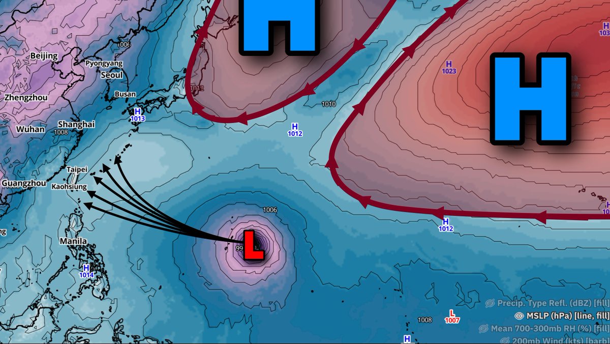 MyRadarWX's tweet photo. NEW: Bavi is likely to attain Category 5-equivalent status as a supertyphoon in the western Pacific between July 5-8.

The system is about to rapidly intensify. It will pass near or over Guam/Micronesia/the northern Mariana Islands on Monday with Category 3 or 4 impacts. Thereafter, it will continue westward.

It's passing over exceptionally hot water temperatures of 88-90 degrees, which contain extreme oceanic heat content – i.e. fuel. 

Winds aloft are fanning away from the system, creating a vacuum of sorts that lifts more heat and moisture from below, strengthening the storm. 

And the winds upstairs aren't too strong, meaning there won't be much to disturb or disrupt Bavi's strengthening circulation. Without anything to tear the nascent storm apart, it will likely intensify unimpeded.

In the short term, a bit of dry air being entrained into the system has slowed strengthening. By Friday evening, that will no longer be an issue. 

It will probably be a Category 5-equivalent by Monday, July 6 – and perhaps even by Saturday night into Sunday.

If you live in Guam/Micronesia/the northern Mariana Islands, PREPARE for high-end, serious impacts. The potential exists for winds of 120-140+ mph.

Thereafter, two alrge high pressure systems will act as "forcefields" of sorts, suppressing Bavi's northward progress and steering the storm west.

If you live in Japan, Taiwan or the Philippines, BE AWARE of the forecast and the potential for a high-end super typhoon in the western North Pacific.