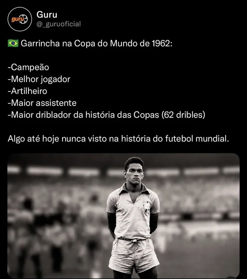 DarlanR84120700's tweet photo. Simplesmente Mané Garrincha 

A Lenda do Botafogo e da seleção brasileira na copa de 62 

Esquecido pela mídia clubista que persegue o Botafogo por ANOS https://t.co/McZEFForwk