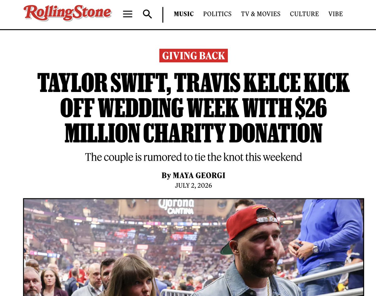 codybrown's tweet photo. Wow. 

My friend, who has been working on a (great) music non profit since college, opened an email this week from Taylor Swift and Travis Kelce.

He thought it was fake ...but it was real.

2 million dollar donation to @musicalmentors_.

in shock. Ty @taylorswift13 and @tkelce https://t.co/Dqgyy8vl3q
