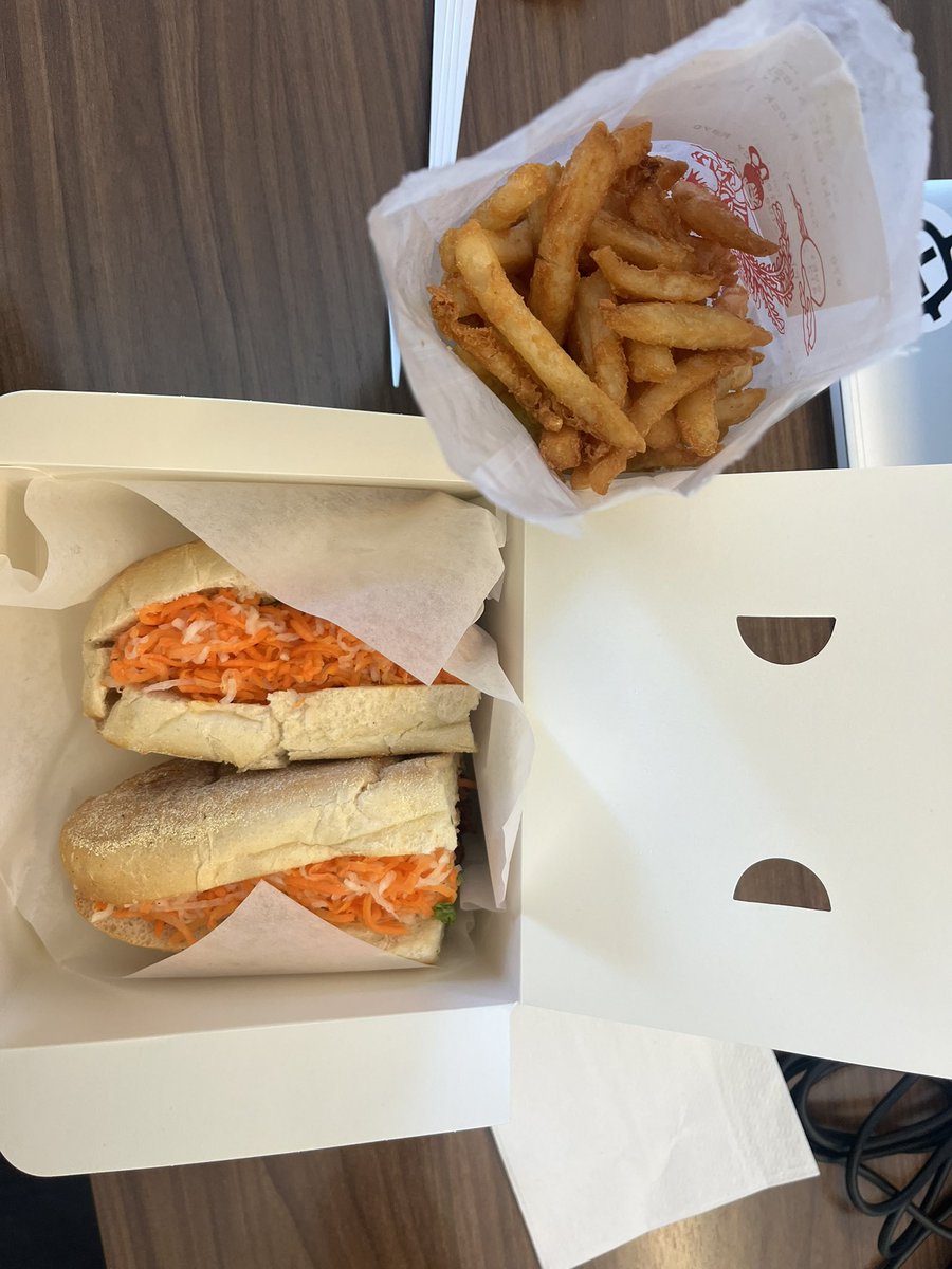 sunset_c4ls's tweet photo. heatwave lunch @ work (had half, saving the other half of the banh mi for dinner). the heat is making me so nauseous https://t.co/iBqojMQ6aX