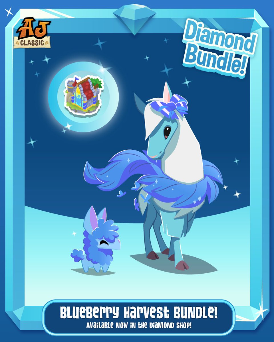 AnimalJam's tweet photo. Feeling BLUE? The Blueberry Harvest bundle's for YOU!
This month's bundle comes with a LLAMA, a PET LLAMA, SIR GILBERT'S PALACE, and two Blueberry accessory sets!

 #AJClassic #animaljamclassic #kidsgames https://t.co/8cyHfWYMLZ