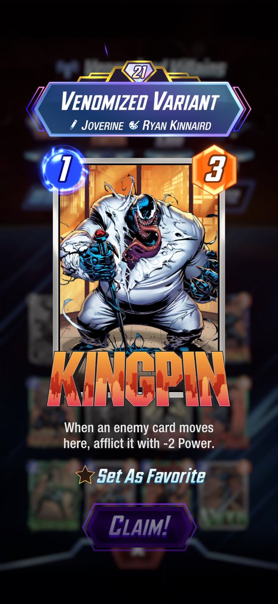 bullseye_qwerty's tweet photo. I needed 12 variants which shows how much I dislike the art on these Venomized variants. Otherwise, I would have bought them long ago.

I was bummed that it didn’t complete either Venomized album so no new emotes. I did get a few rewards and finally finished the Chavez album. https://t.co/Unu2hlm39c