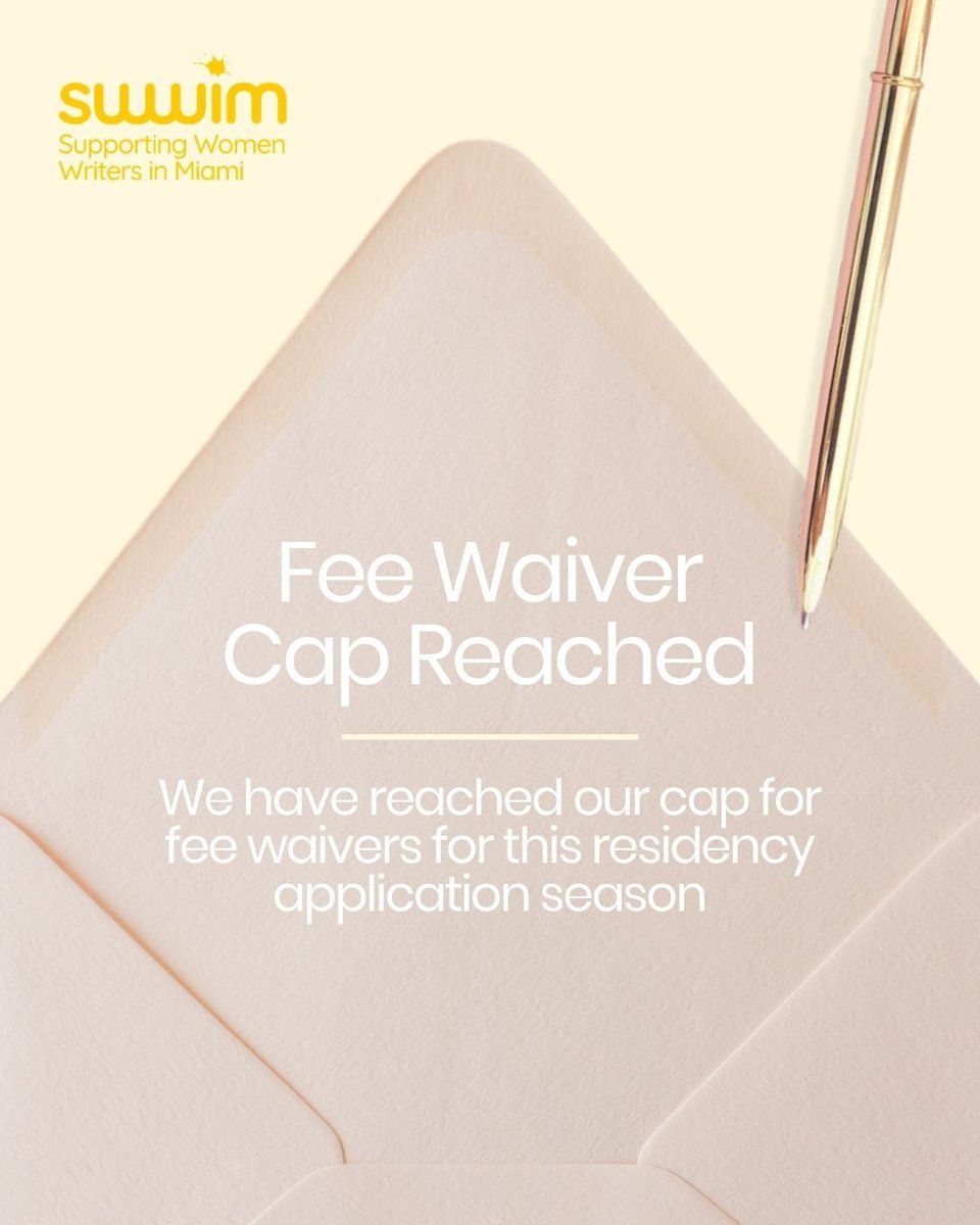 SWWIMmiami's tweet photo. We have reached our cap for fee waivers for this residency application season. 

Applications with the application fee are open until 8/1.

XO
SWWIM Team

#SWWIMEveryDay #SWWIMWithUs #SWWIMResidency https://t.co/PEqF1IAbq5