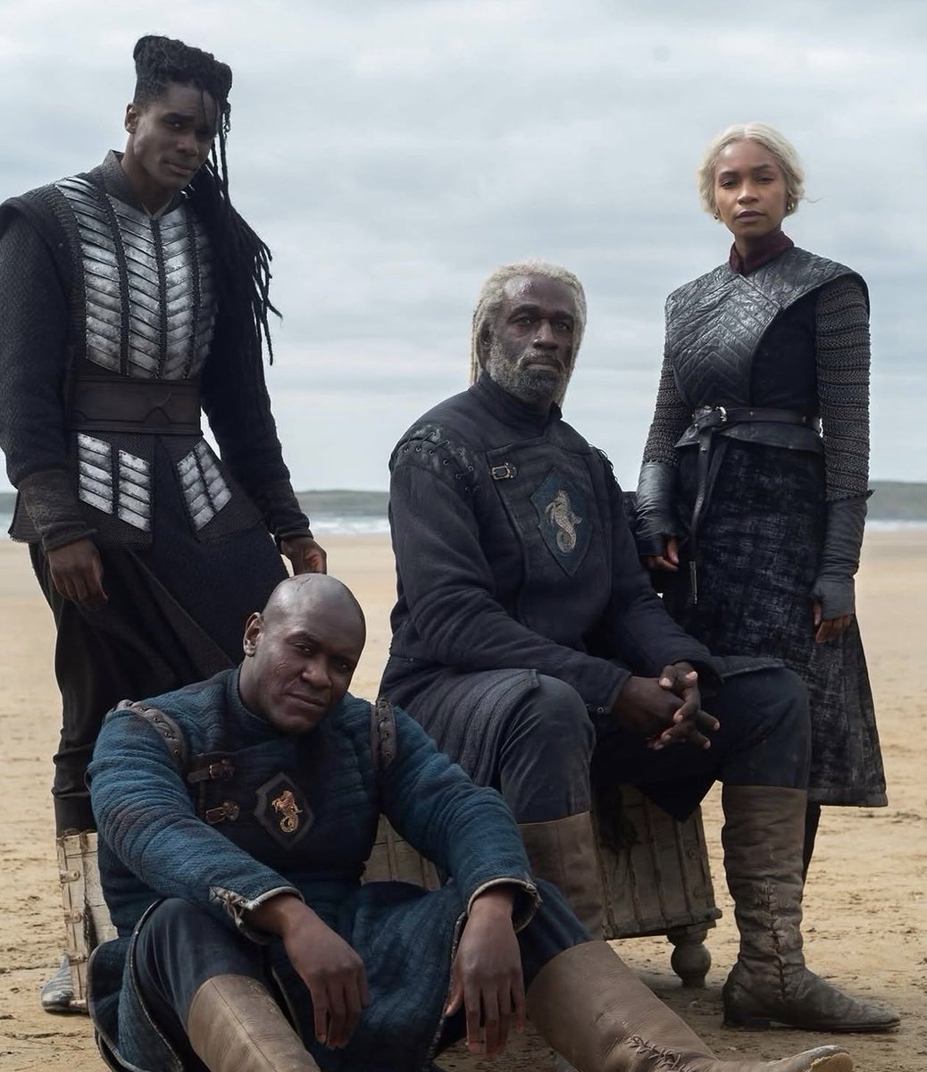 PopBase's tweet photo. Abubakar Salim, Bethany Antonia, Steve Toussaint, and Clinton Liberty behind the scenes of ‘HOUSE OF THE DRAGON’ Season 3. https://t.co/fU8P52BMbF