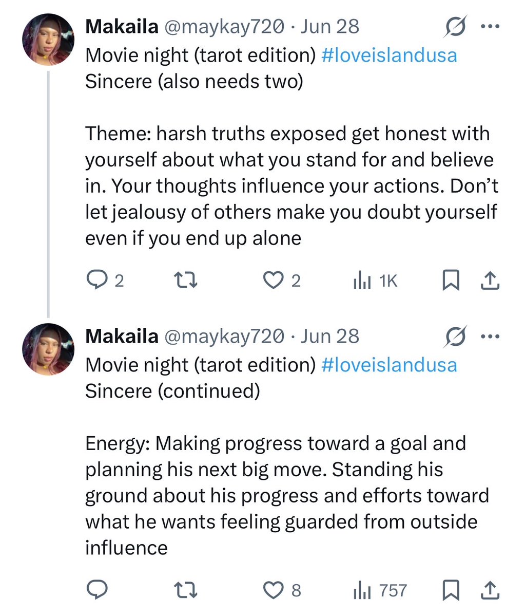 maykay720's tweet photo. Gonna repost some of my movie night readings that feel like they might be significant after seeing tonight’s first look #loveislandusa https://t.co/d9bV79hfm0