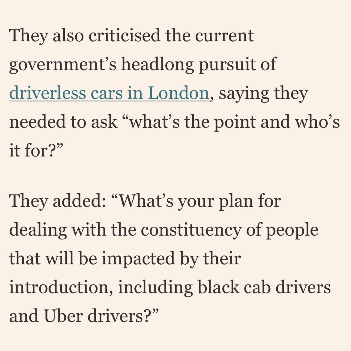 SamCoatesSky's tweet photo. 🚨Team Burnham want to slow down introduction of driverless taxis in London says FT.

A major symbolic shift towards government actively slowing tech development to protect existing jobs

Big debate on this ahead…

https://t.co/epHaSSMIEq https://t.co/jTNXVQGiVF