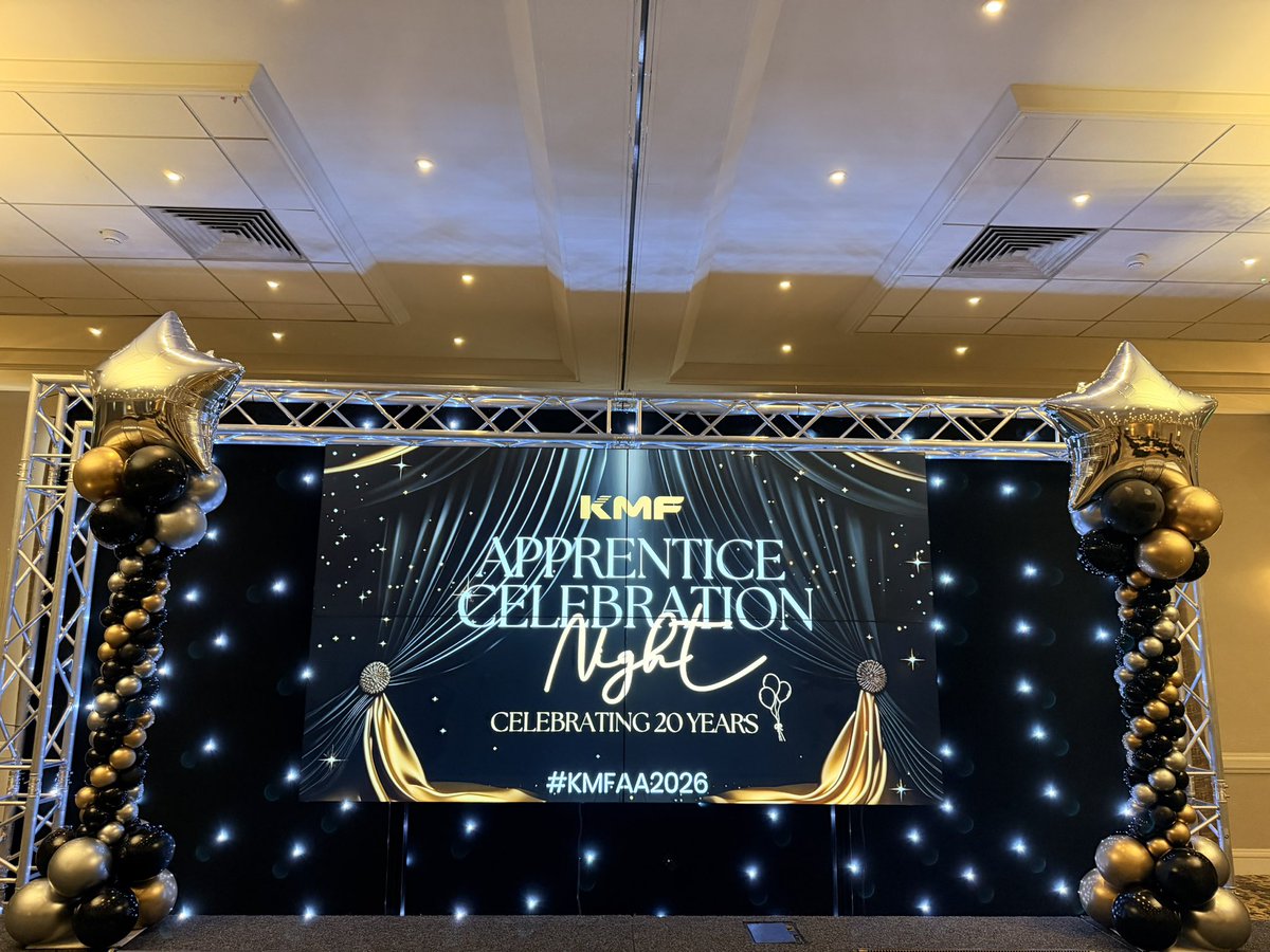 PREMManagement's tweet photo. 🪩 The full rig is out at the @DoubleTreeStoke for the Apprentice Celebration Night, celebrating 20 years of @KMFmetal 🥳 

#KMFAA2026 https://t.co/Hto8tf6G2g